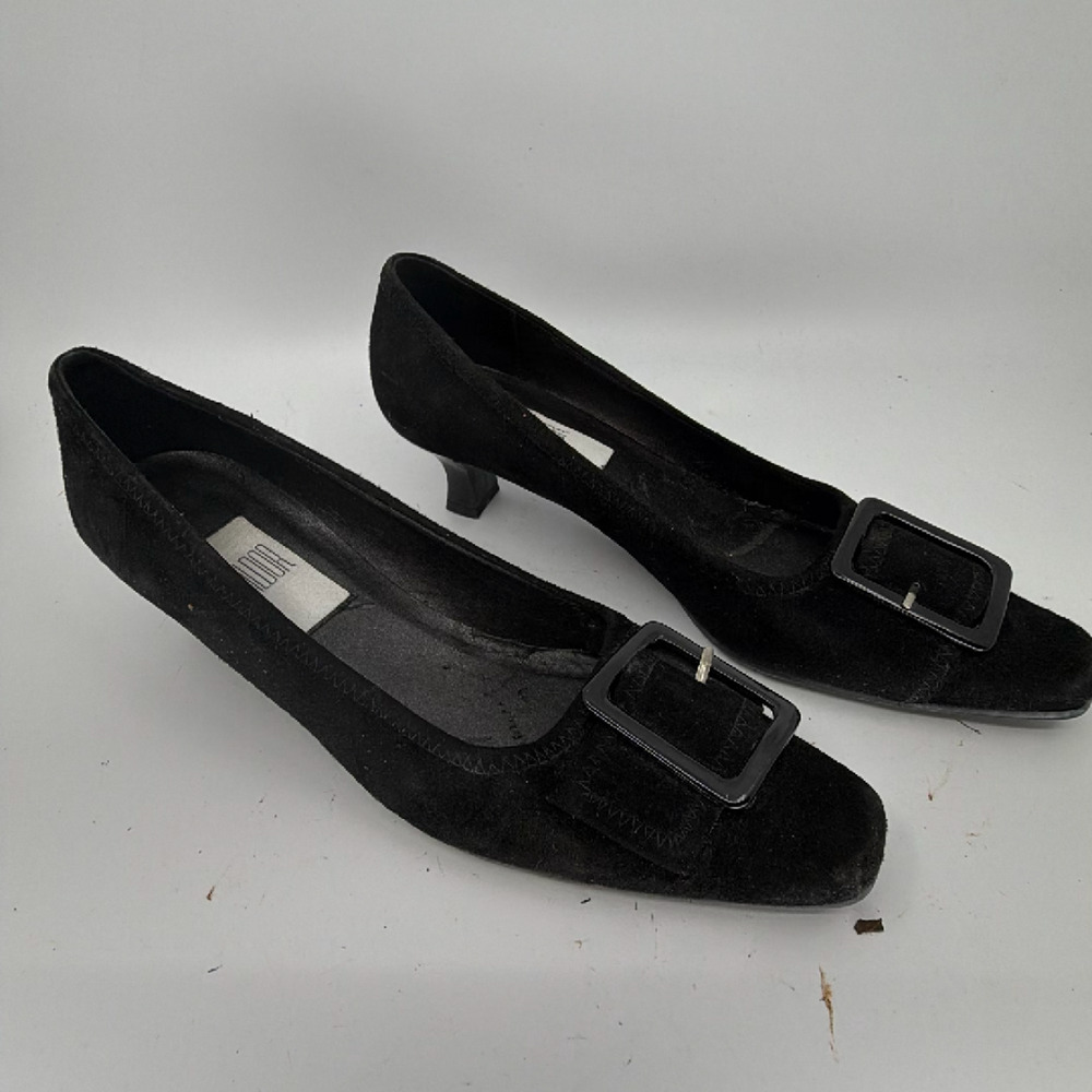 Jildor Vintage Buckle Black Suede 8.5N Pump - Picture 2 of 8